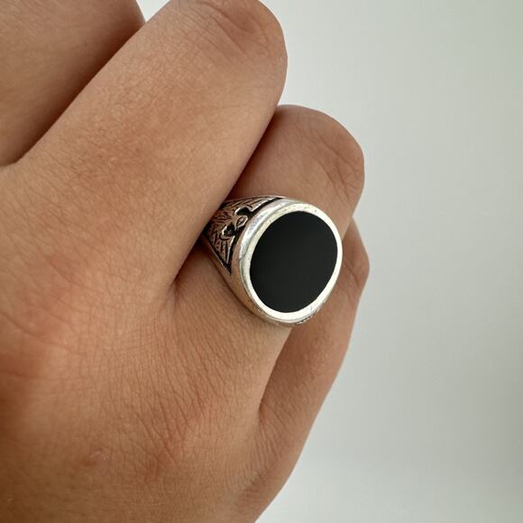 Sterling Silver 925 Black Onyx Ring With Eagle Size 9.5 - Picture 2 of 10